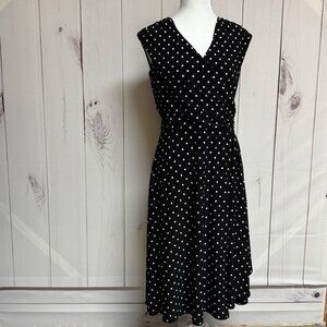 Lauren Ralph Lauren Women’s Black & White Polka Dot Faux Wrap Midi Dress, Size 8